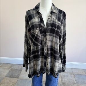 BDG Black and Cream Plaid Button-Down Shirt